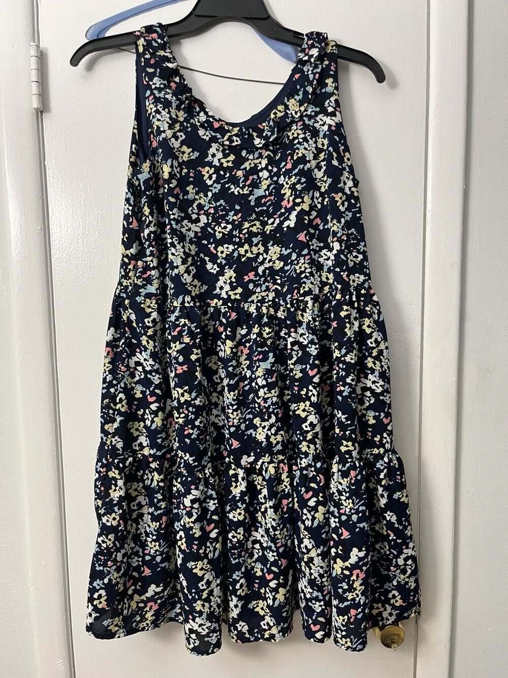 Betsey's Boutique Shop Sleeveless Navy Floral Tiered Mini Dress